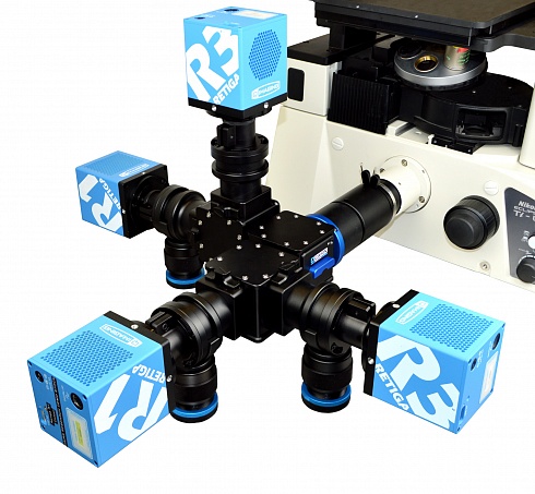 Делитель изображений MultiCam с несколькими камерами на микроскопе